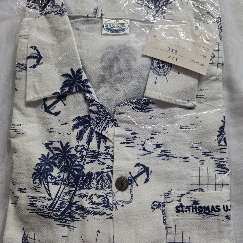 Men's White & Navy Tropical Print Casual Pants